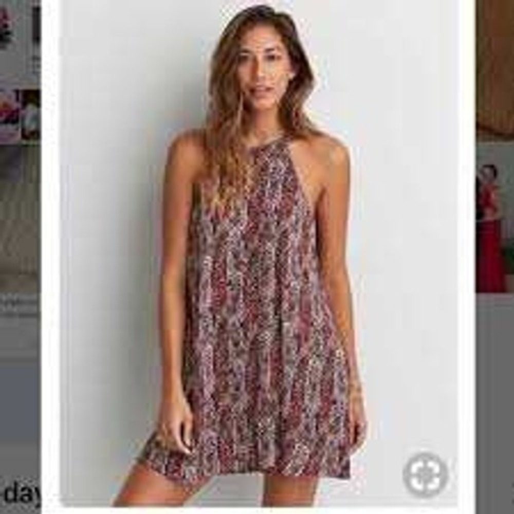 American Eagle Boho Paisley Trapeze Mini Dress High Neck Keyhole Back‎ - Size S